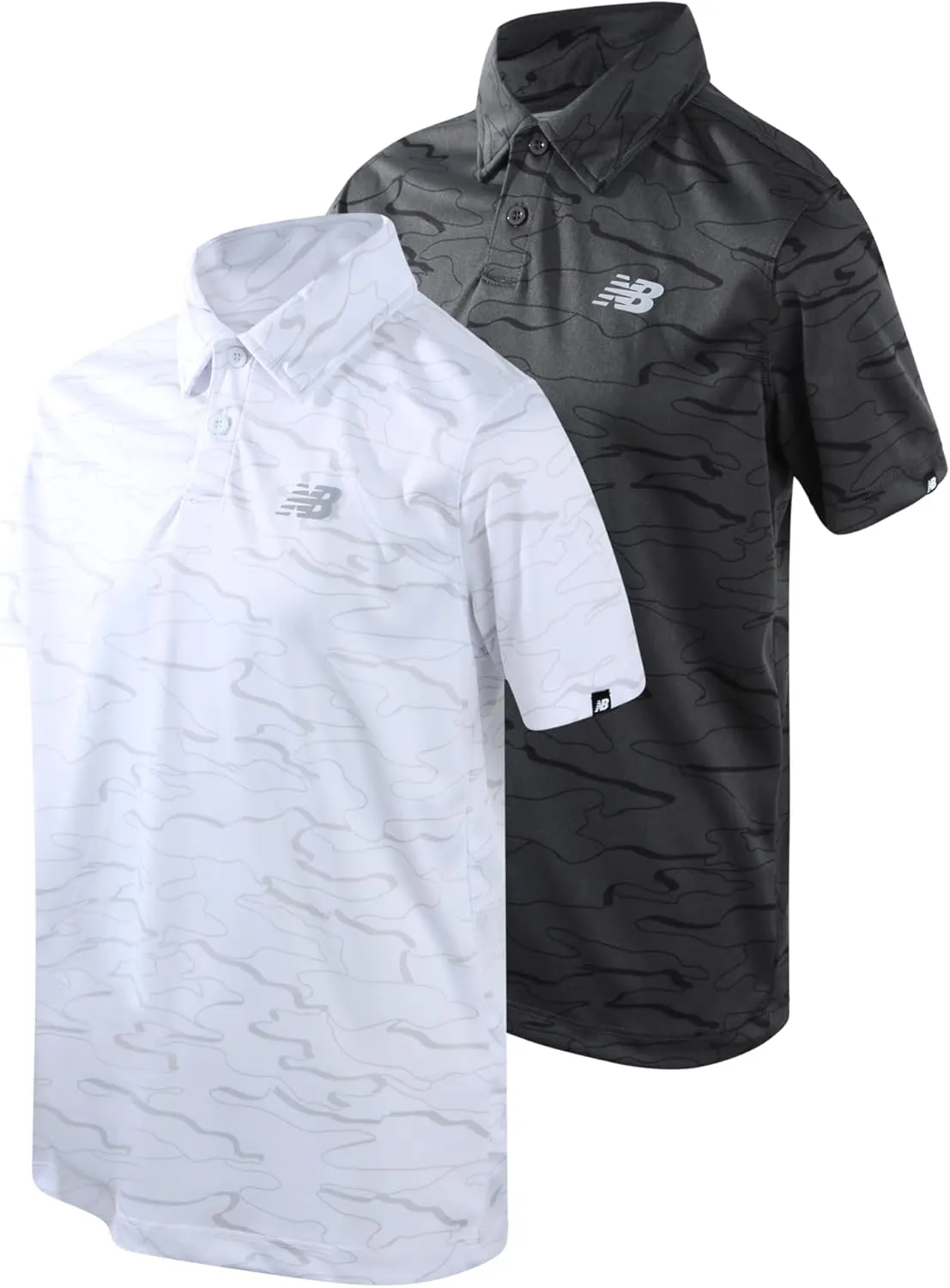 New Balance Boys Polo T-Shirt - 2 Pack Short Sleeve Dry Fit Shirt - Performance Collared Golf Shirt (8-20)