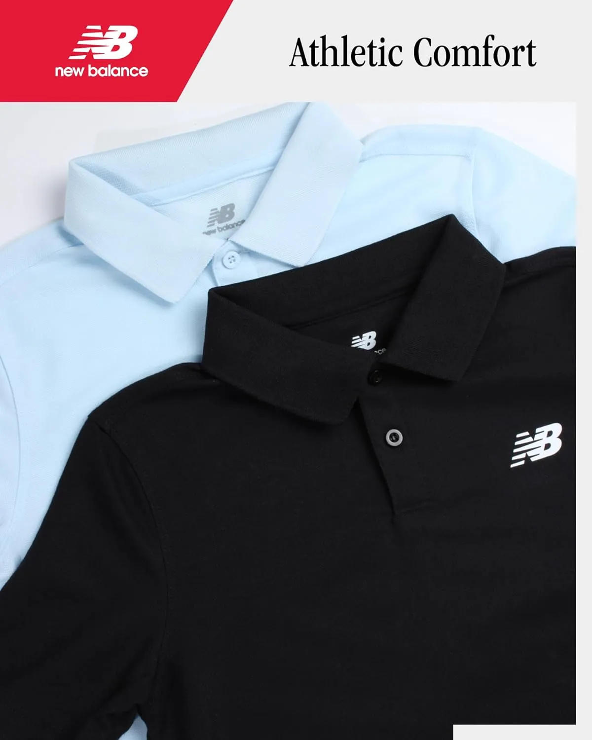 New Balance Boys Polo T-Shirt - 2 Pack Short Sleeve Dry Fit Shirt - Performance Collared Golf Shirt (8-20)