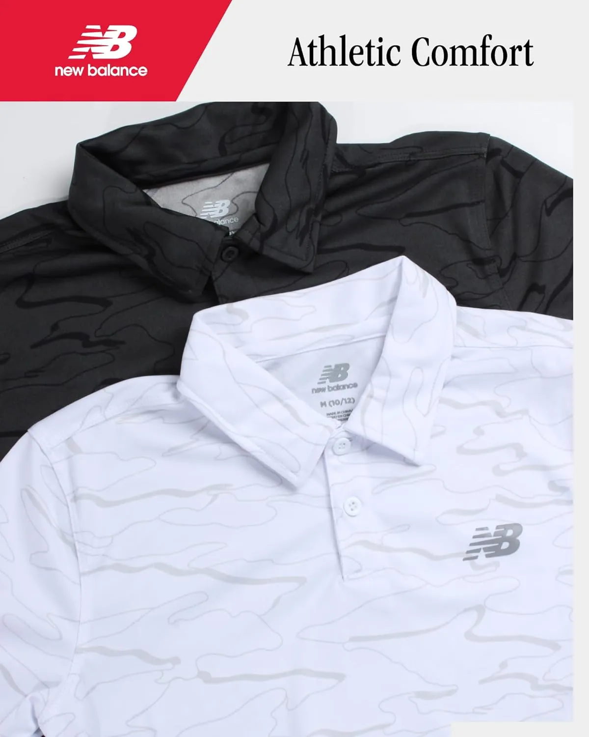 New Balance Boys Polo T-Shirt - 2 Pack Short Sleeve Dry Fit Shirt - Performance Collared Golf Shirt (8-20)
