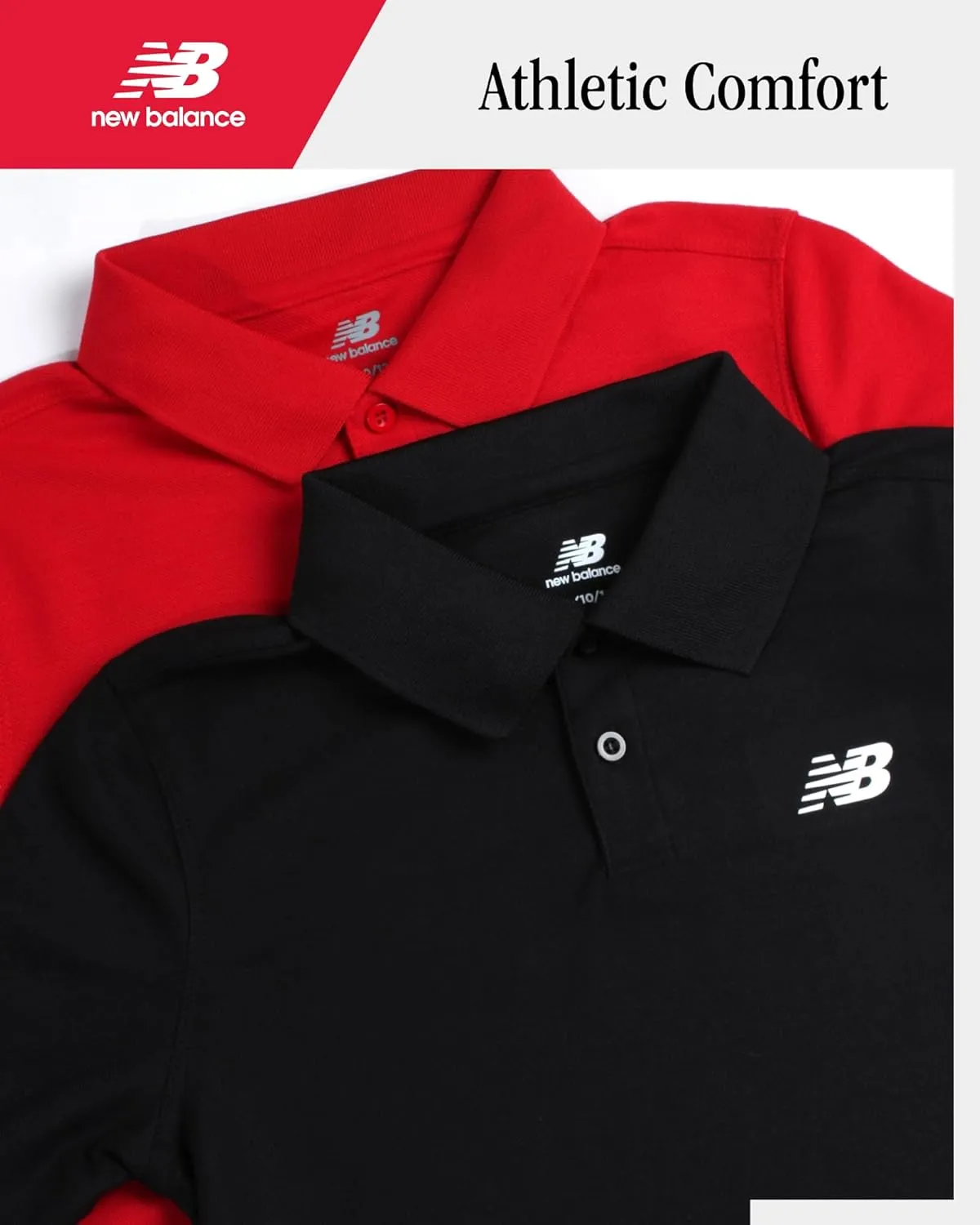 New Balance Boys Polo T-Shirt - 2 Pack Short Sleeve Dry Fit Shirt - Performance Collared Golf Shirt (8-20)