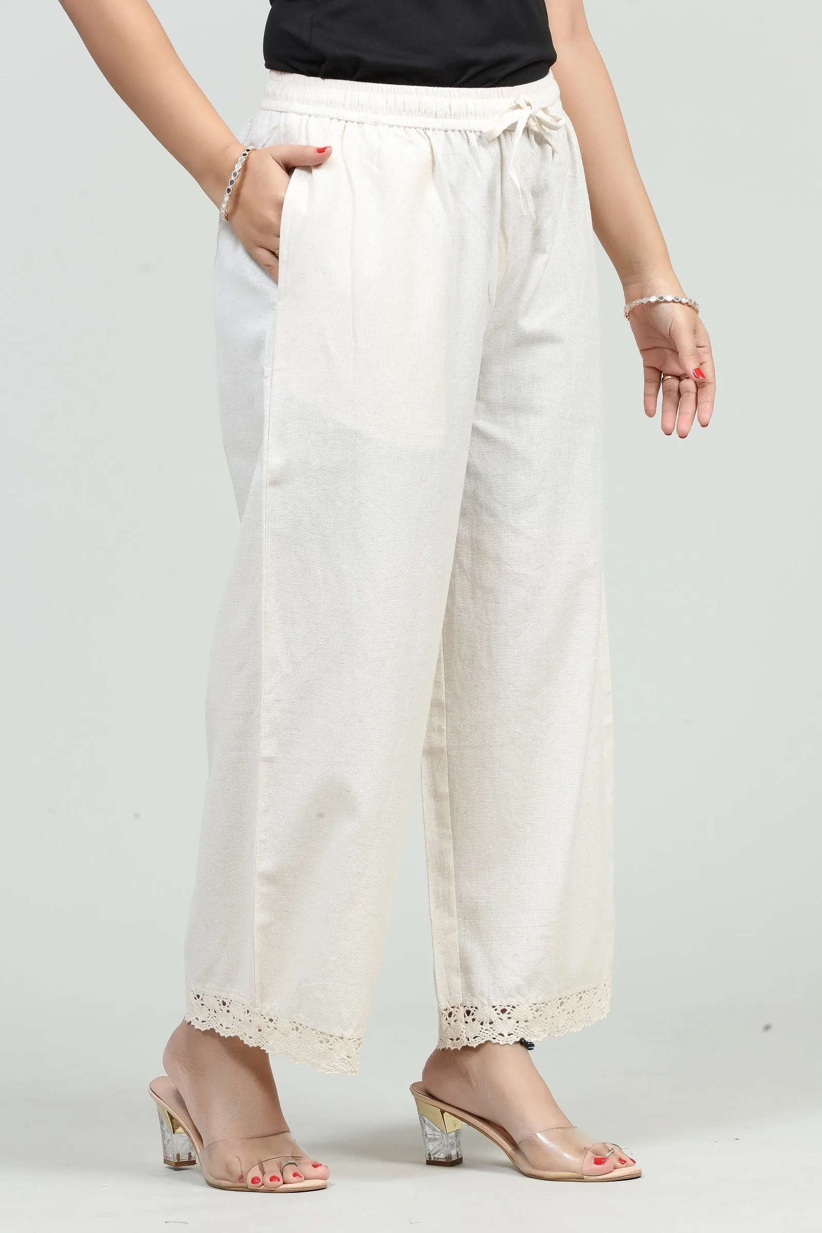 Off White Cotton Flax Palazzo