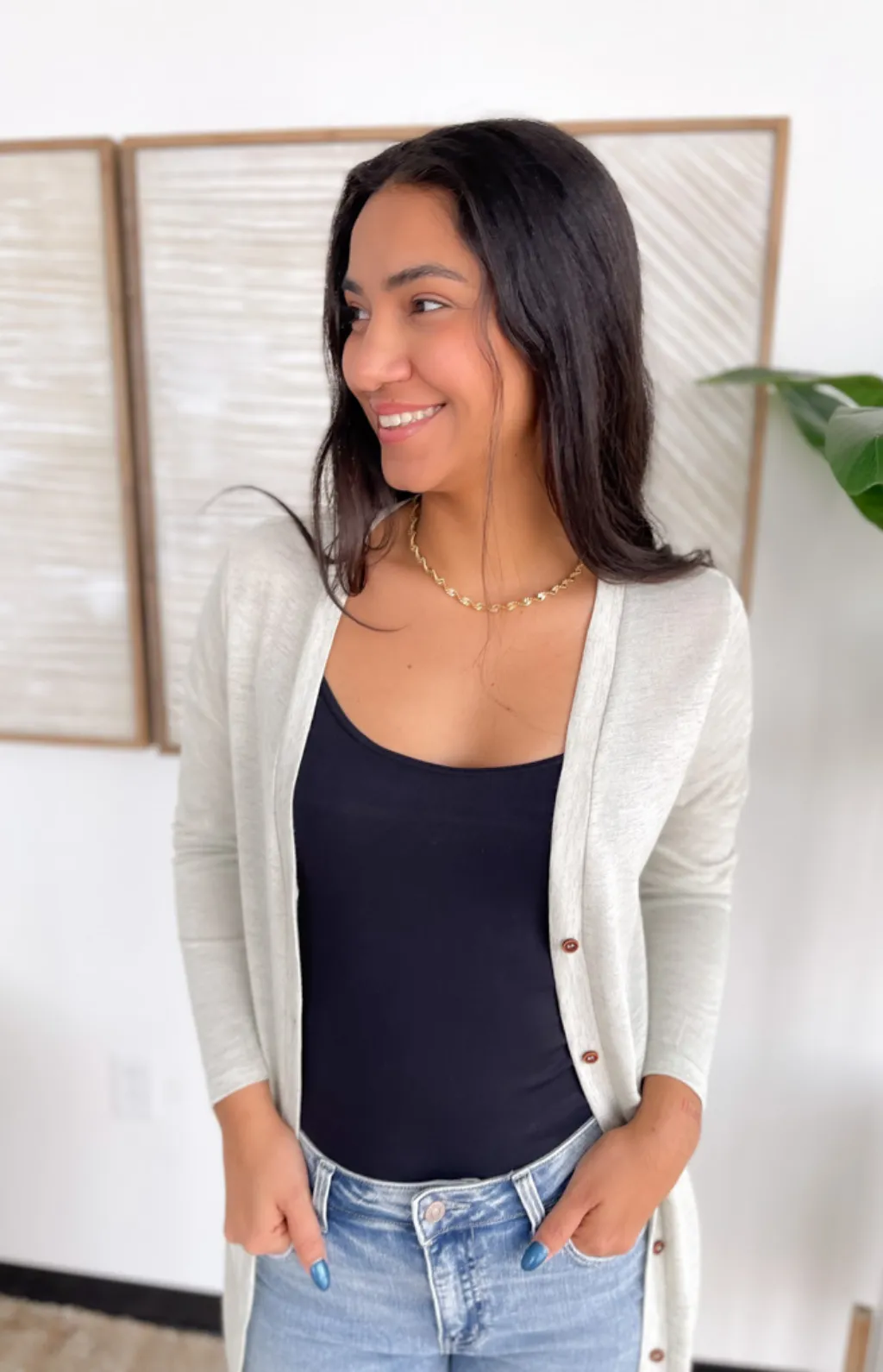 Open Front Button Longline Cardigan (2 Colors)