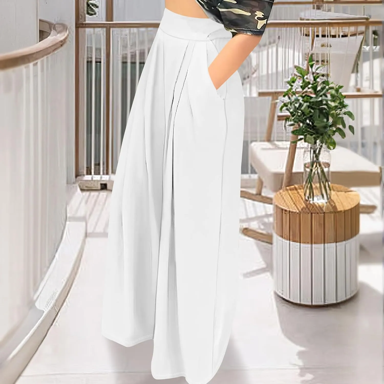 Palazzo Pants for Women Flowy Wide Leg High Waisted Trousers Long Dressy Bottoms