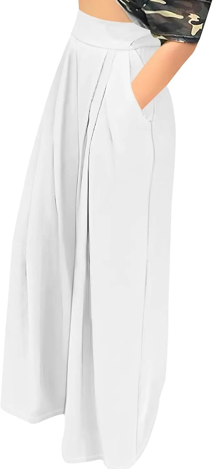 Palazzo Pants for Women Flowy Wide Leg High Waisted Trousers Long Dressy Bottoms