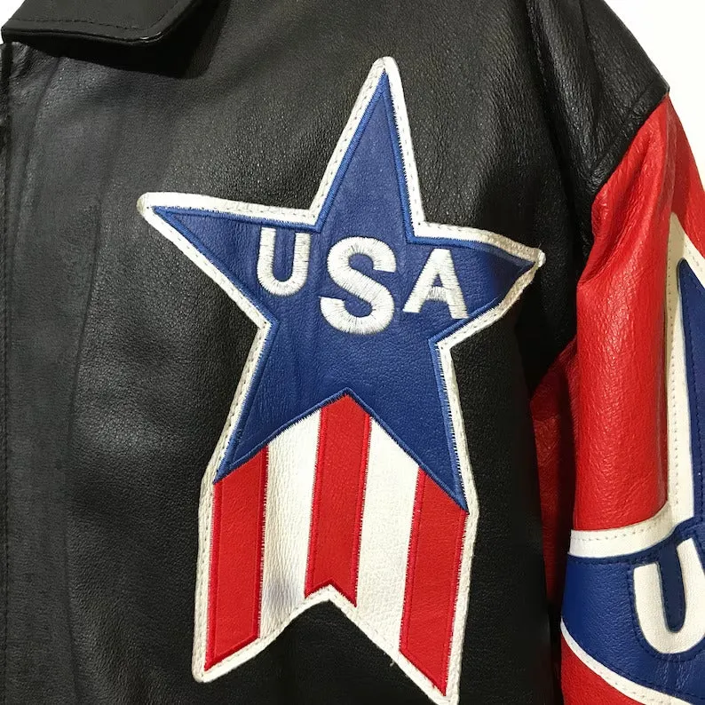Patriot's Pride Vintage Leather USA Flag Jacket