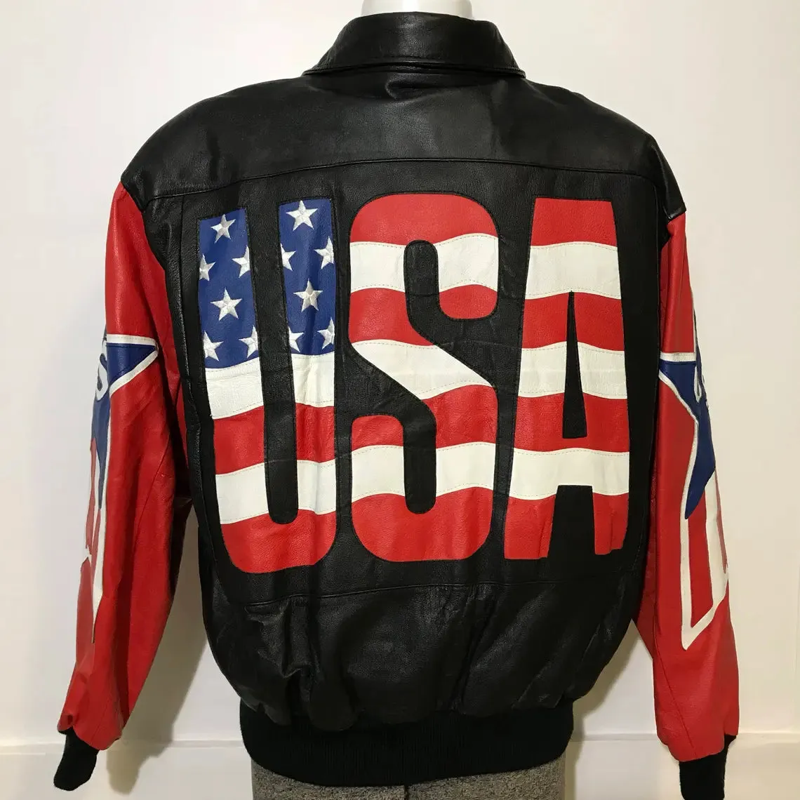 Patriot's Pride Vintage Leather USA Flag Jacket