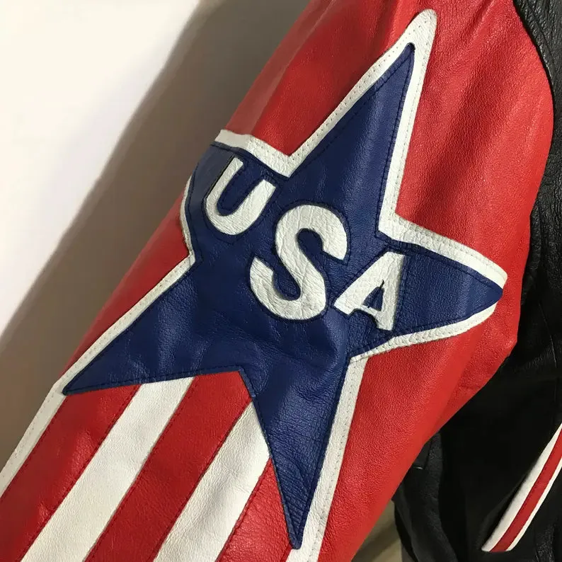 Patriot's Pride Vintage Leather USA Flag Jacket