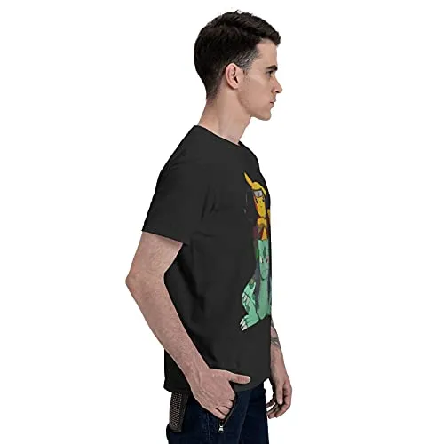 Pikachu Naruto Wallpapers T-Shirt Men's Summer Personality Printed Cotton Shirt Hip Hop Half-Sleeved Round Neck Tee Black