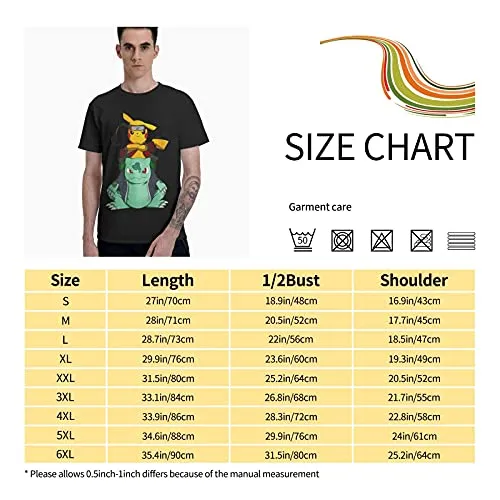 Pikachu Naruto Wallpapers T-Shirt Men's Summer Personality Printed Cotton Shirt Hip Hop Half-Sleeved Round Neck Tee Black