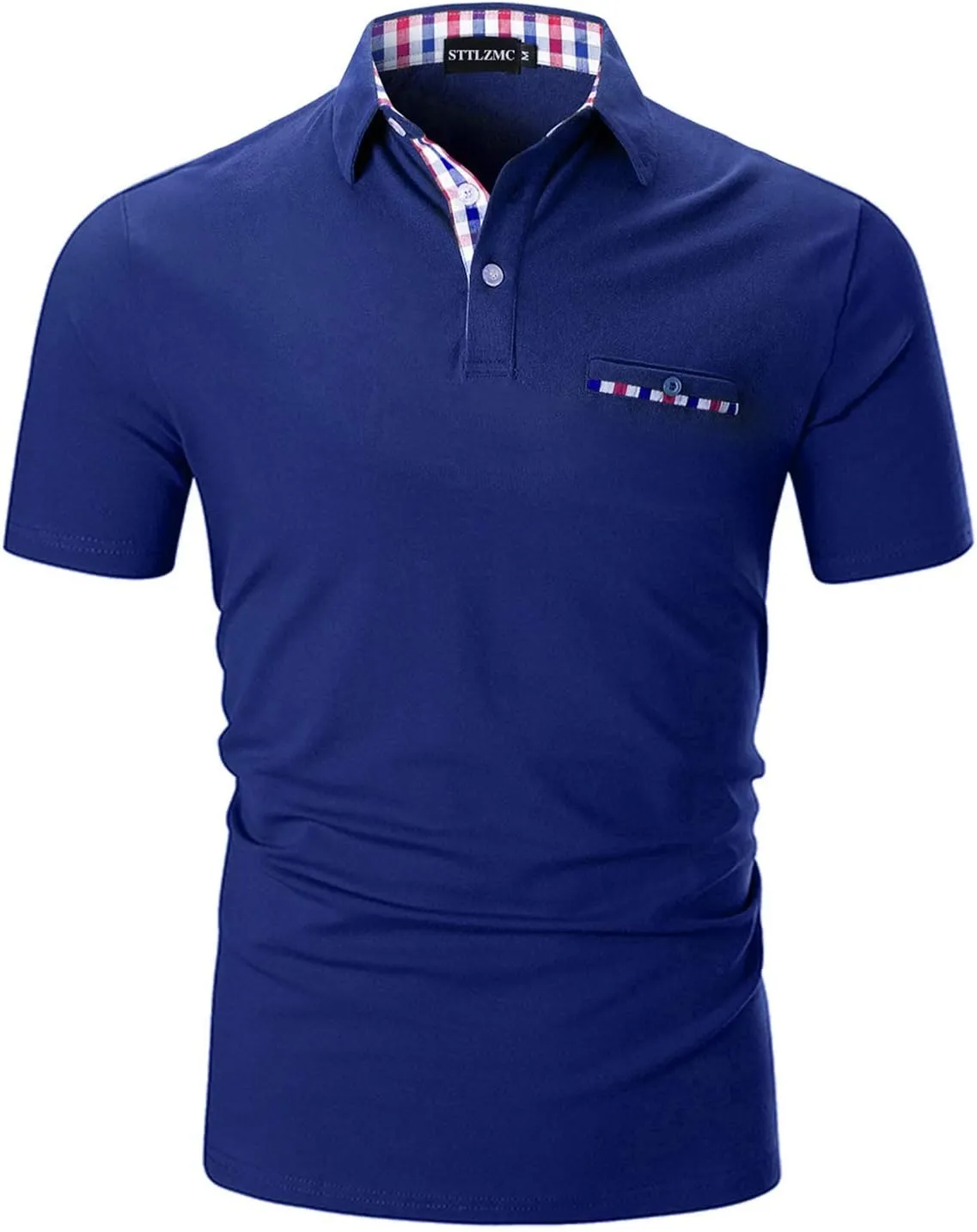 Polo Shirts for Men Short Sleeve Casual Fit Plaid Collar T-Shirts