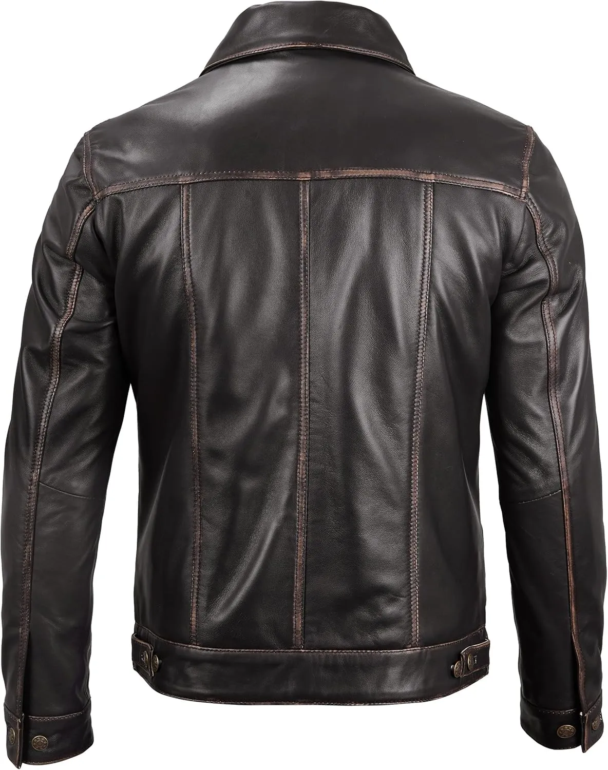 Premium Lambskin Leather Vintage Trucker Jacket Men - Shirt Collar Leather Jackets For Mens