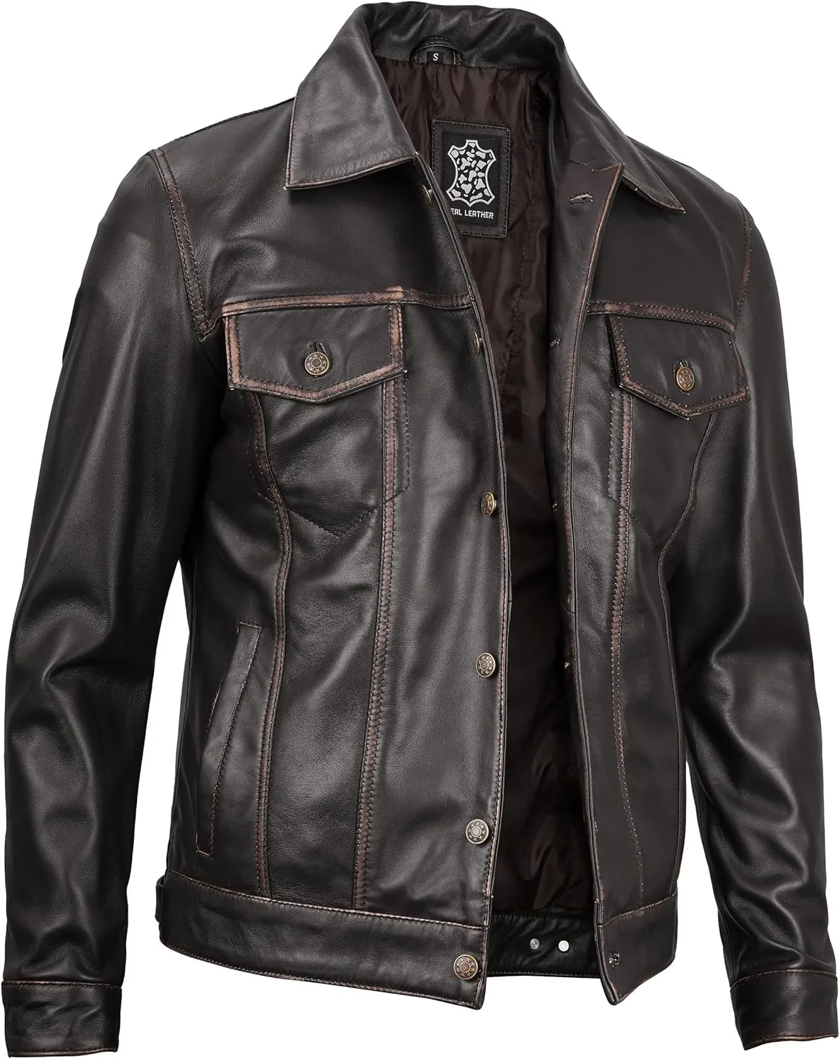 Premium Lambskin Leather Vintage Trucker Jacket Men - Shirt Collar Leather Jackets For Mens