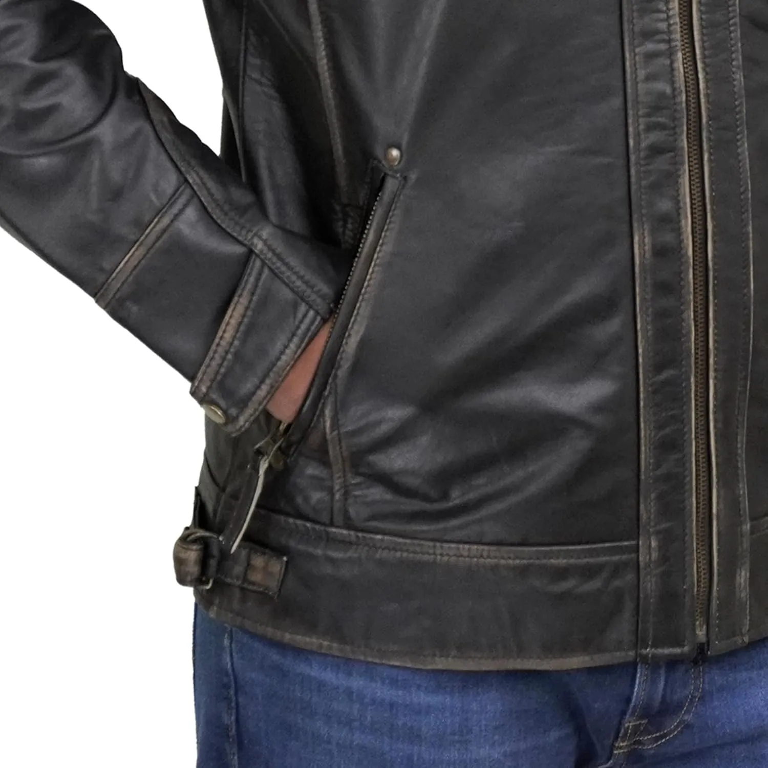 Real Leather Jacket Men - Quilted Biker Style Stand Collar Zip-Up Fashion Motorcycle Leather Jackets For Mens