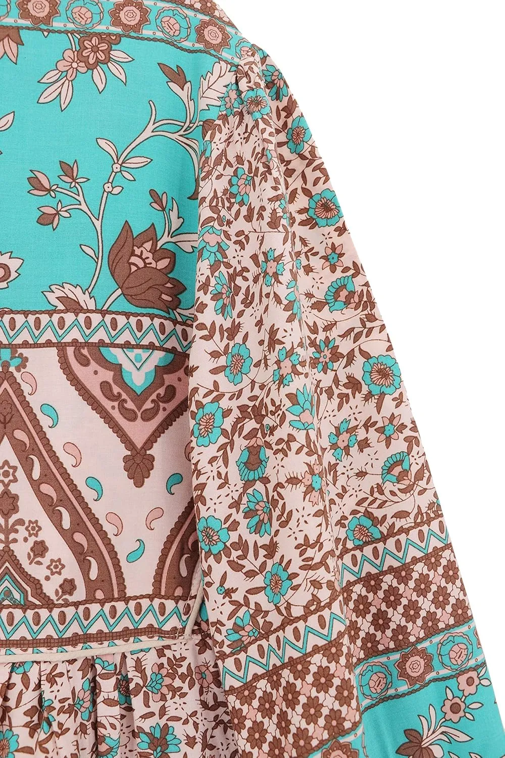 R.Vivimos Women's Long Sleeves Floral Print Retro V Neck Tassel Casual Bohemian Midi Dresses