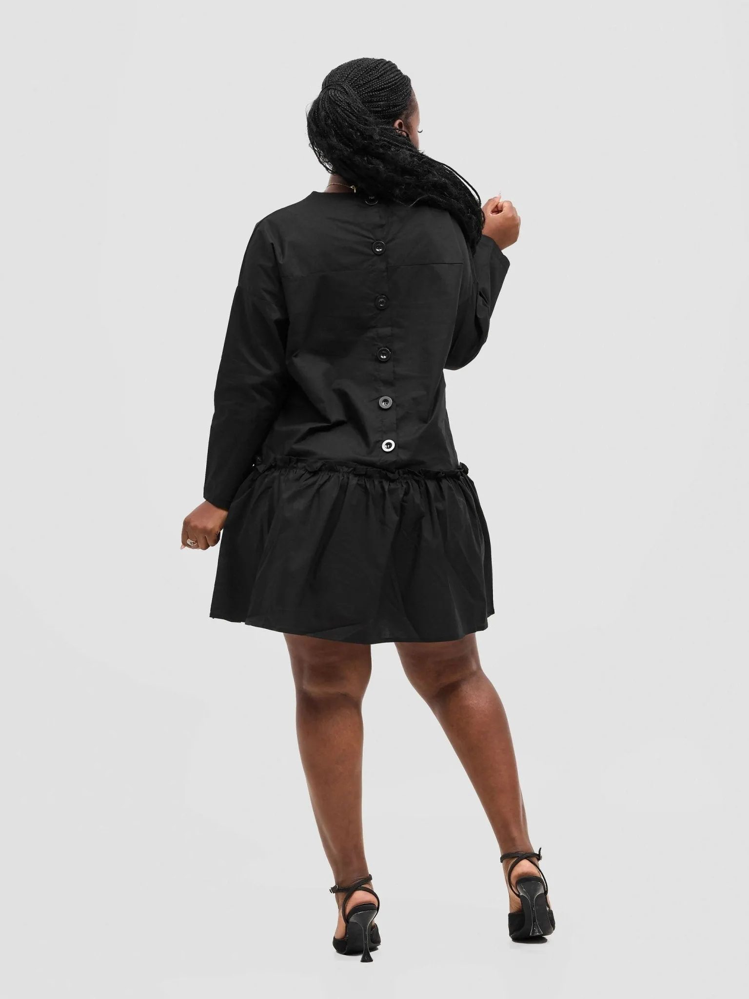 The Fashion Frenzy Buttoned Shift Dress - Black