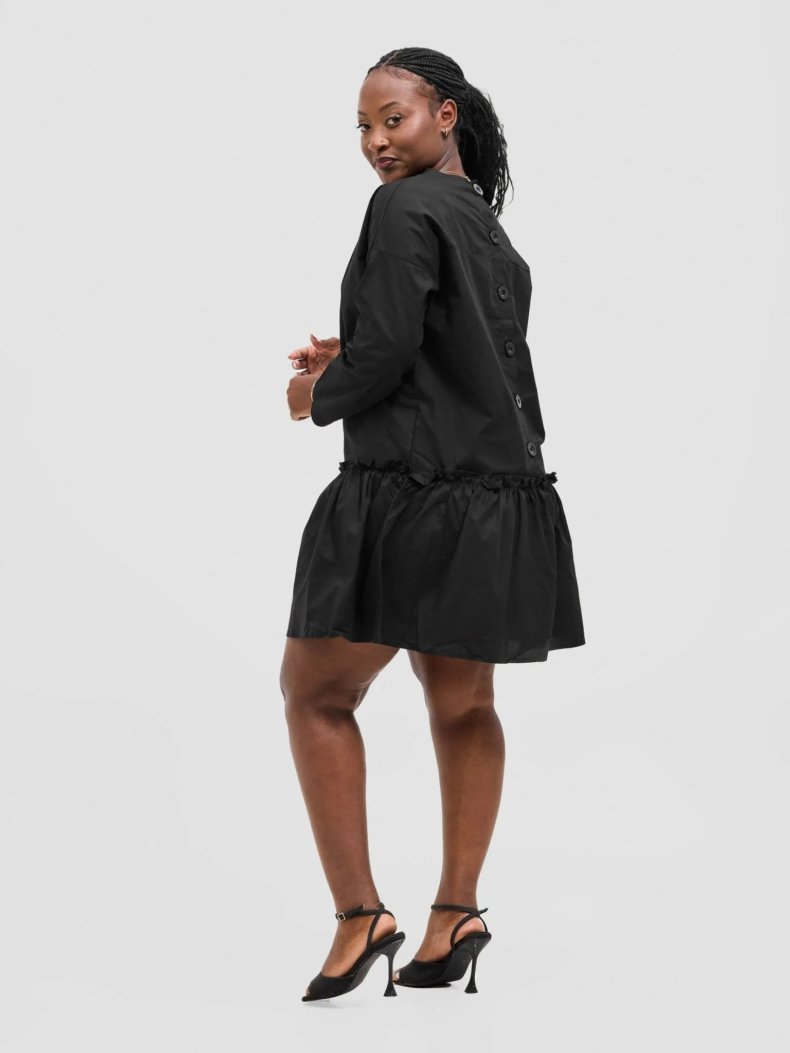The Fashion Frenzy Buttoned Shift Dress - Black