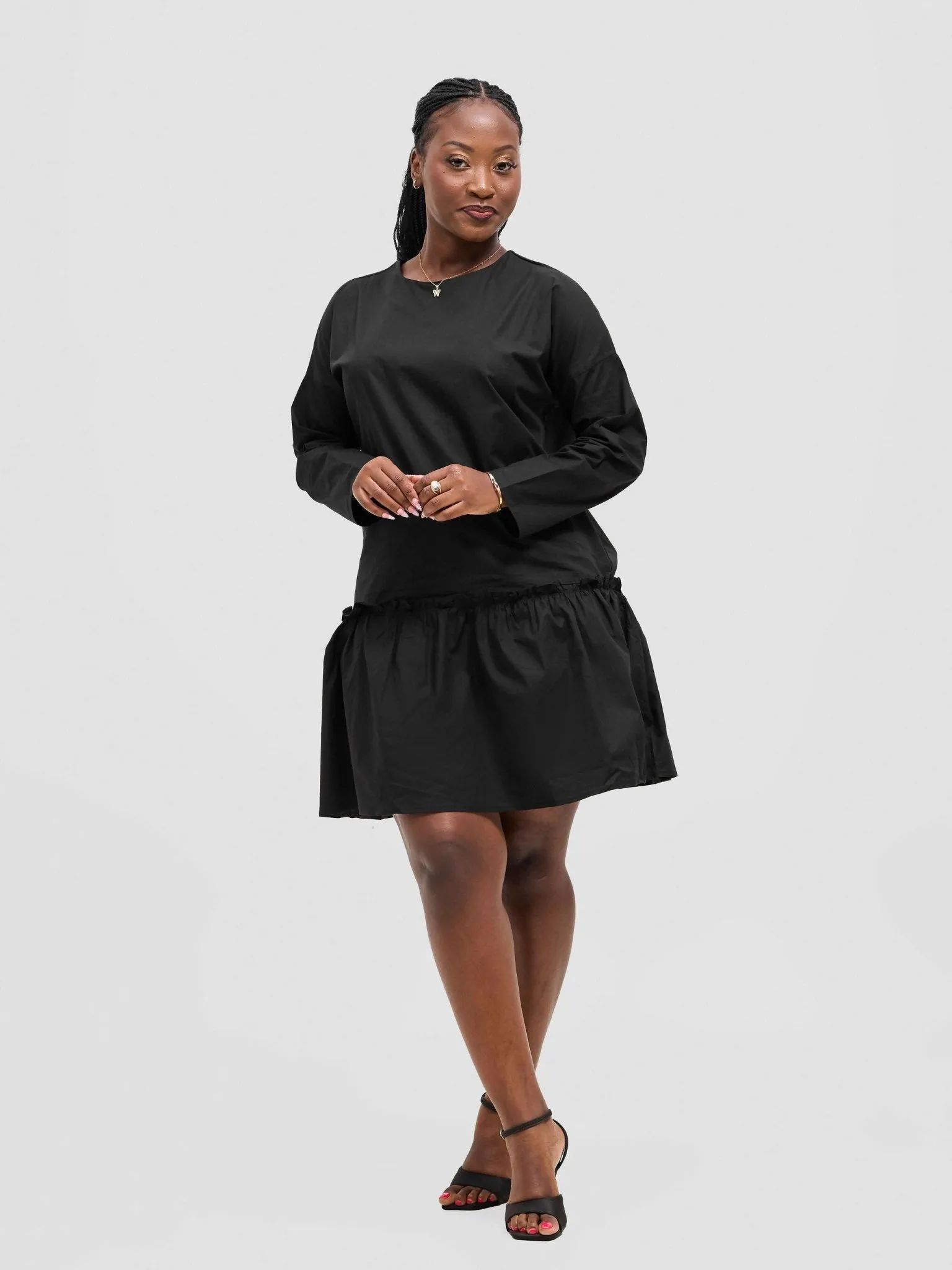 The Fashion Frenzy Buttoned Shift Dress - Black