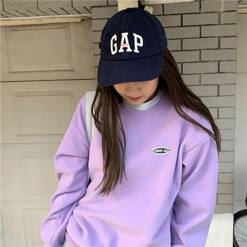 Wjczt New Fleece Hoodie O-Neck Casual Women's Hoodies Simple Long-Sleeved Pullover Sweatshirt College Solid Color Harajuku Top