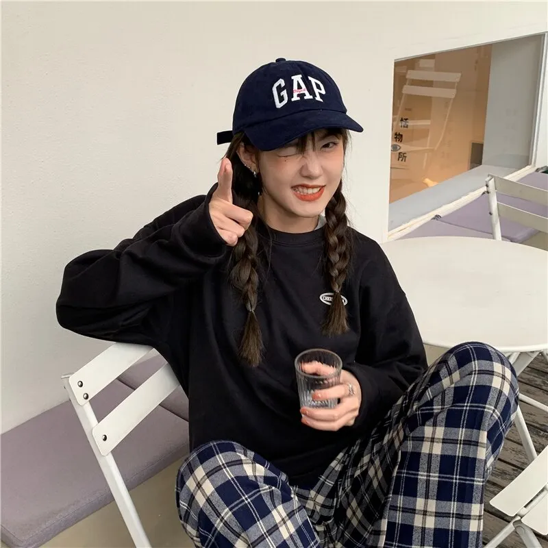 Wjczt New Fleece Hoodie O-Neck Casual Women's Hoodies Simple Long-Sleeved Pullover Sweatshirt College Solid Color Harajuku Top