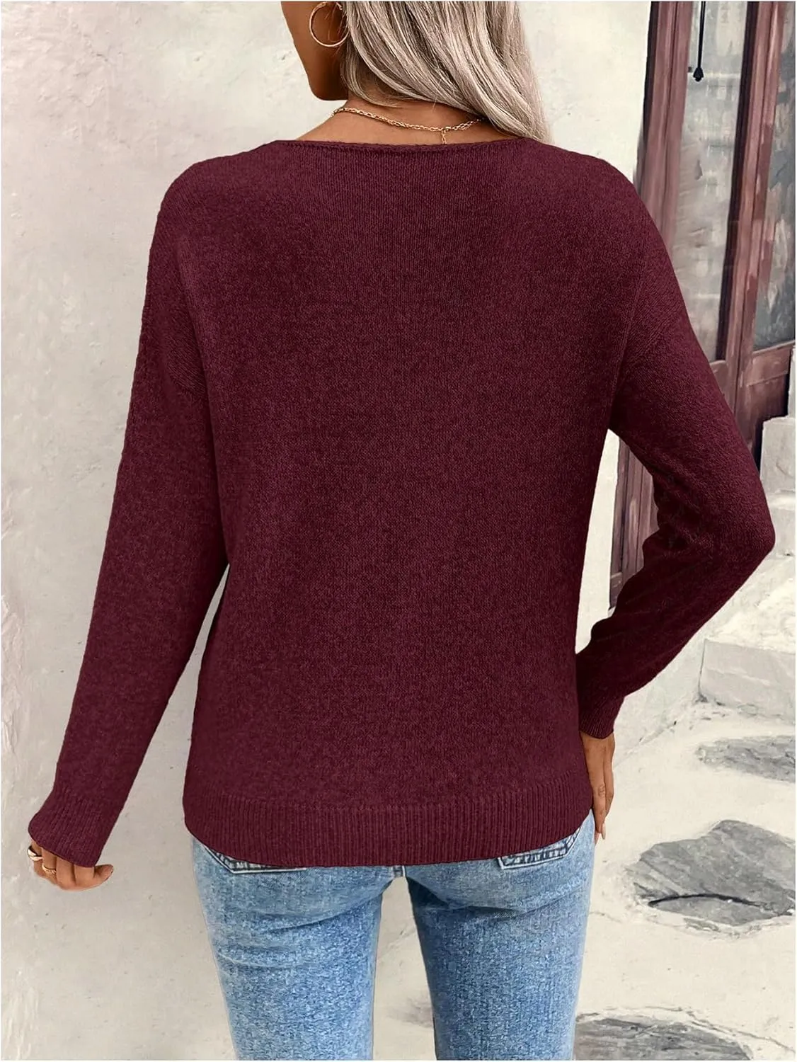 Women's Hollow Out Pullover Sweaters Vintage Lightweight V Neck Long Sleeve Oversize Knit Tops