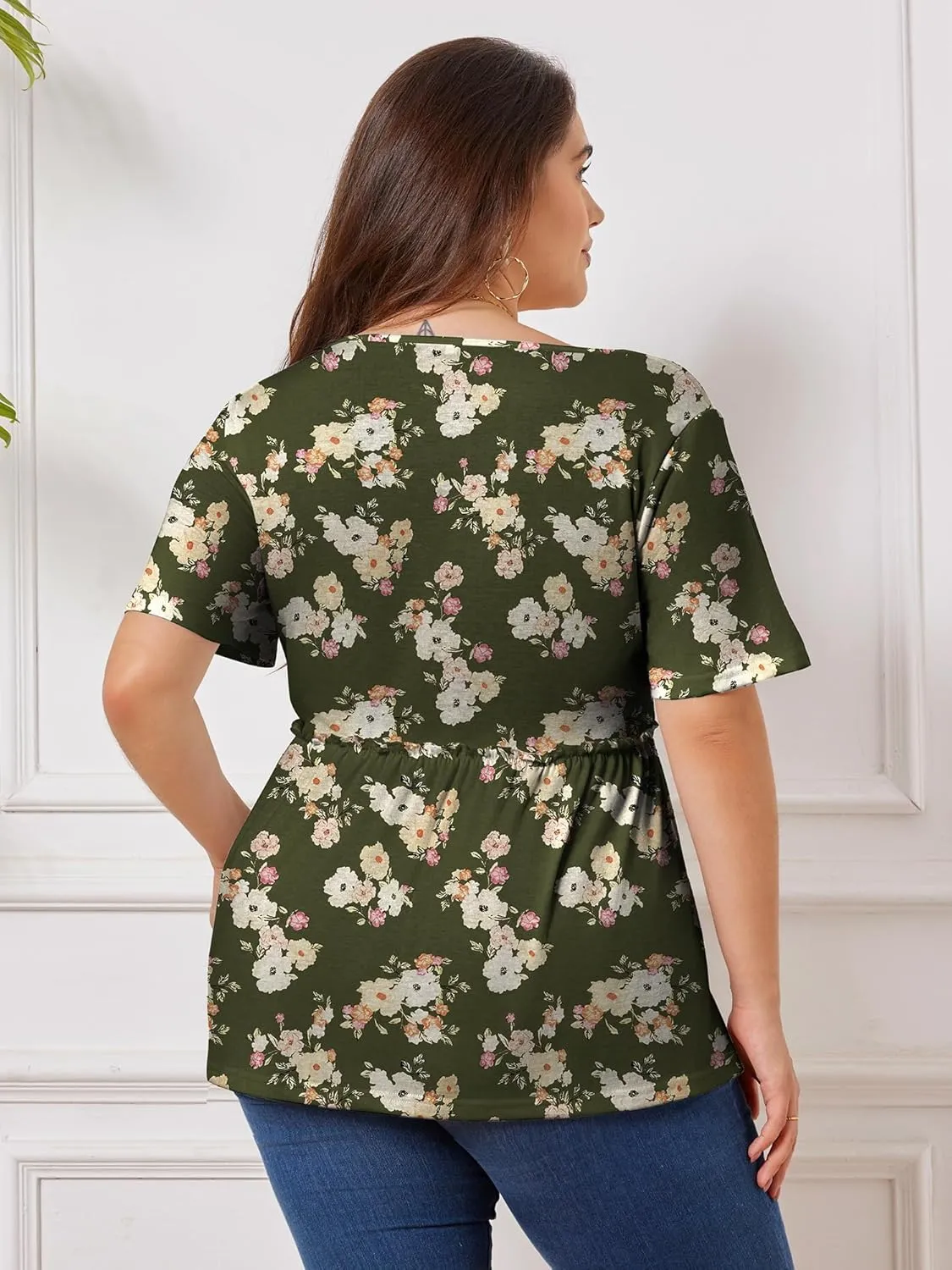 Womens Plus Size Tops Short Sleeve Tunic Wrap Top Cute Peplum Blouse Dressy Casual 1X-5X