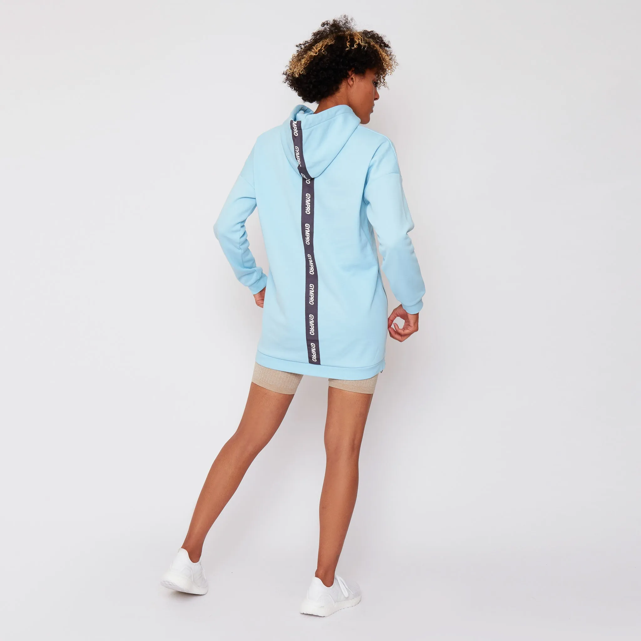 Womens - Pouch Longline Hoodie - Blue