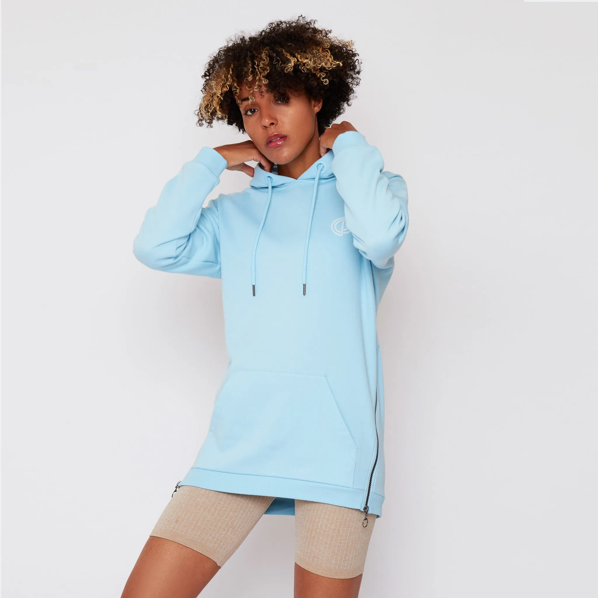 Womens - Pouch Longline Hoodie - Blue