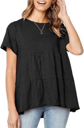 Women's Summer Short Sleeve Loose T Shirt High Low Hem Babydoll Peplum Tops