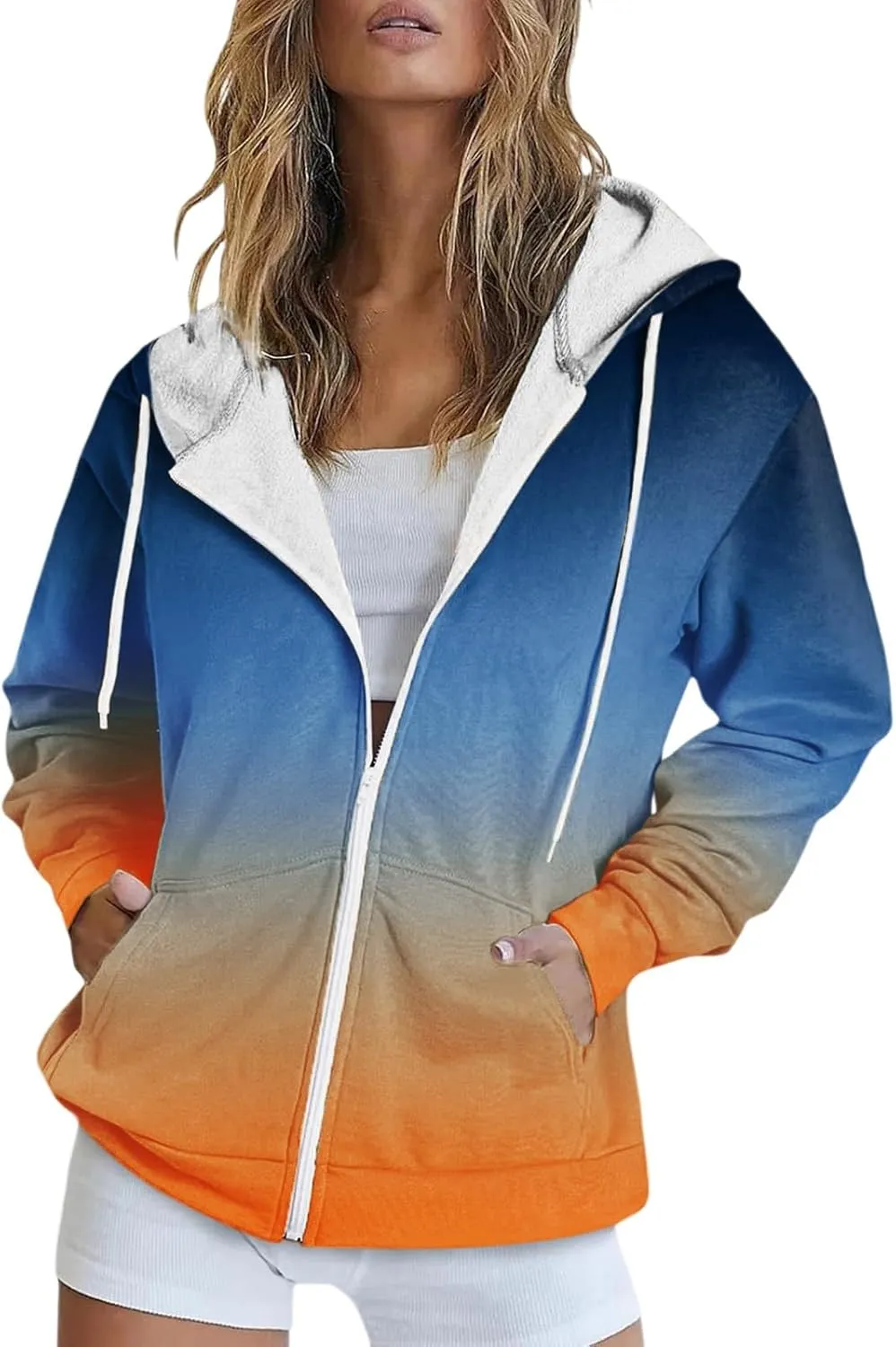 Womens Zip up Hoodies Long Sleeve Sweatshirt Autumn Winter Warm Drawstring Oversizeds Hooded Jackets Jumper Tops