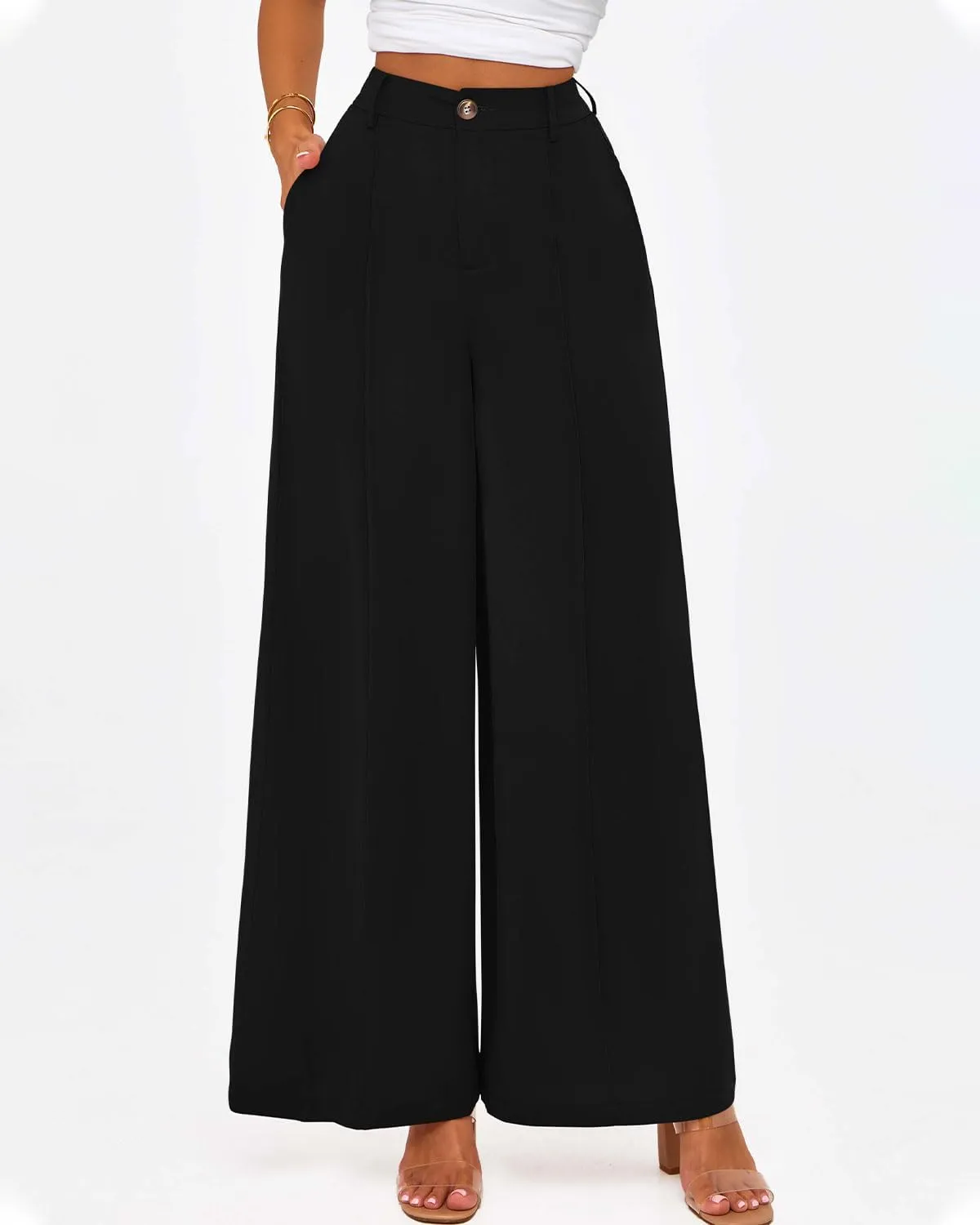 Zenlonr Womens Wide Leg Pants 2025 Casual High Waist Long Palazzo Trouser Loose Business Work Pants Summer Clothes