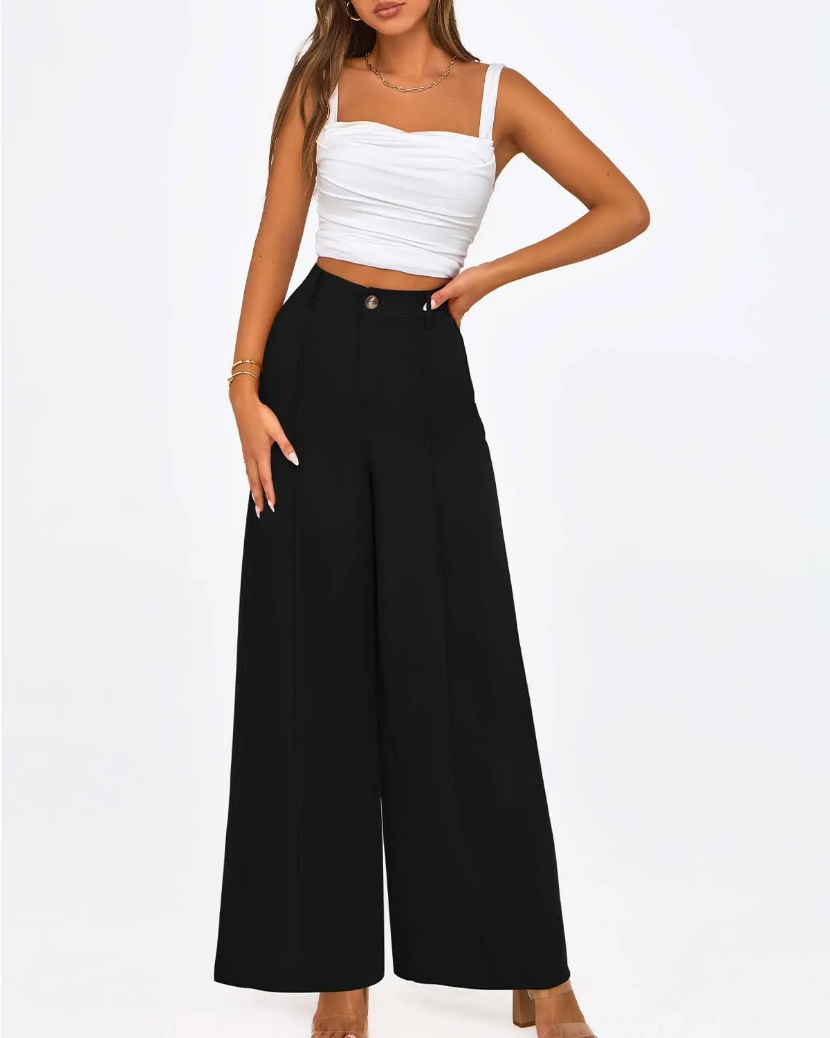 Zenlonr Womens Wide Leg Pants 2025 Casual High Waist Long Palazzo Trouser Loose Business Work Pants Summer Clothes